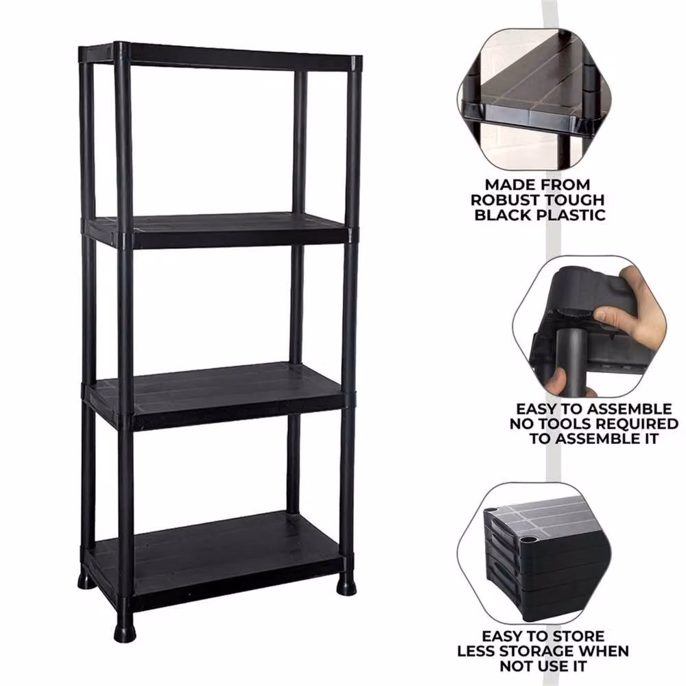 Nordara 4 Tier Black Plastic Freestanding Shelving Unit – 3