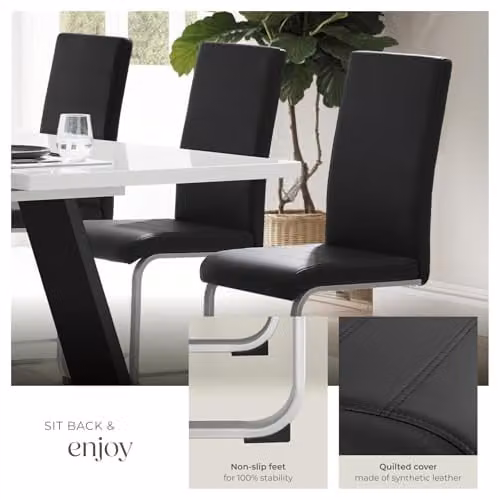 tectake Bettina Set of 8 Modern Dining Chairs with Synthetic Leather Covers and Metal Cantilever Base, Black – 5