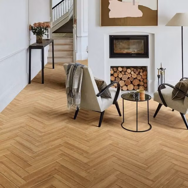 Vinyl Flooring UK Chene15 Herringbone Engineered Parquet Flooring in Brown with Satin Lacquered Finish