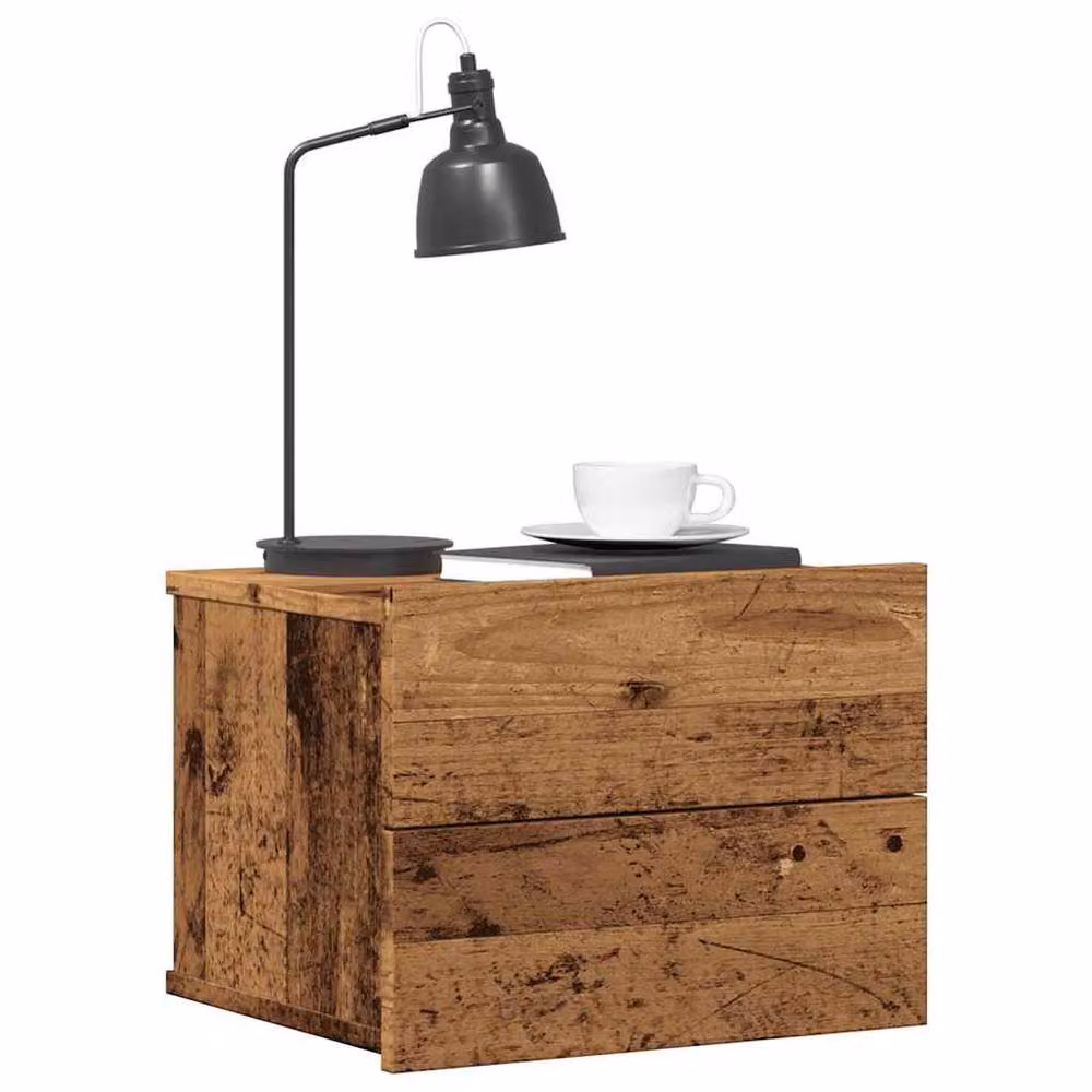 Berkfield Home Set of 2 Wall-mounted Bedside Cabinets in Brown Old Wood, W: 40 cm, D: 32 cm, H: 30 cm – 2
