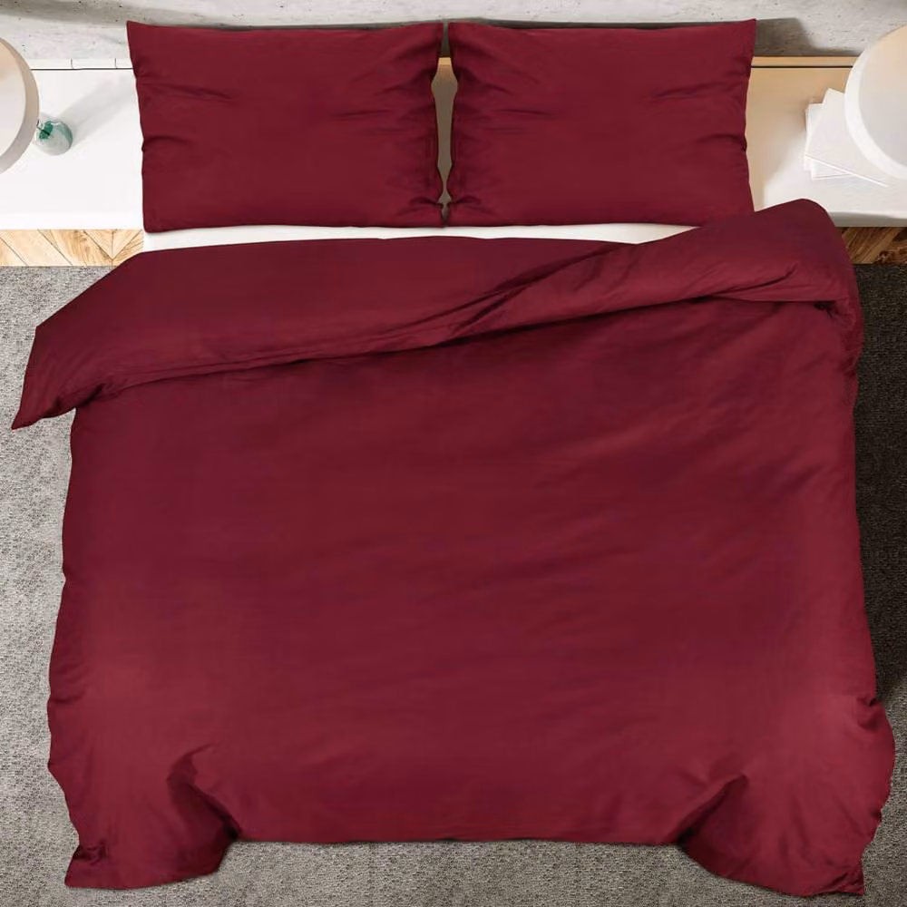 Berkfield Home Elegant Cotton Duvet Cover and Pillowcase Set in Red, W/D/H: 140 x 200 cm and 60 x 70 cm – 4