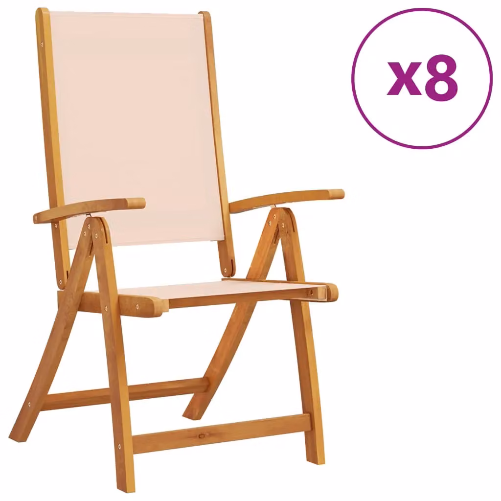 Berkfield Home Set of 8 Folding Garden Chairs in Brown Acacia Wood and Beige Textilene – 2
