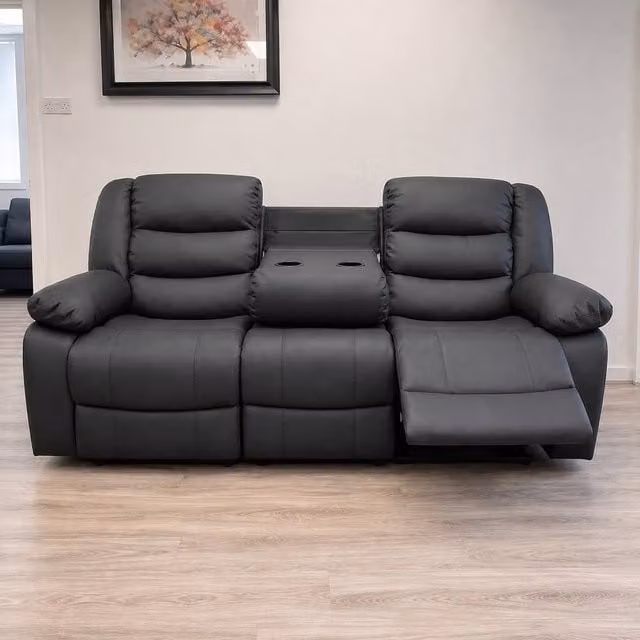 My New Sofa MNS Roma 3 Seater Black Leather Manual Recliner Sofa