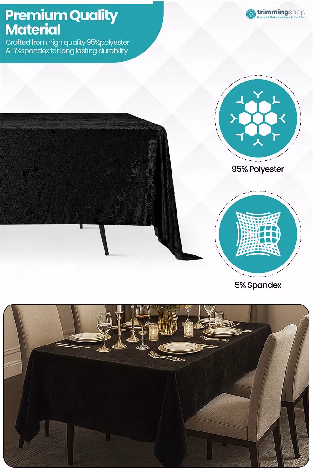 Neel Blue Black Diamond Velvet Rectangular Tablecloth – 2