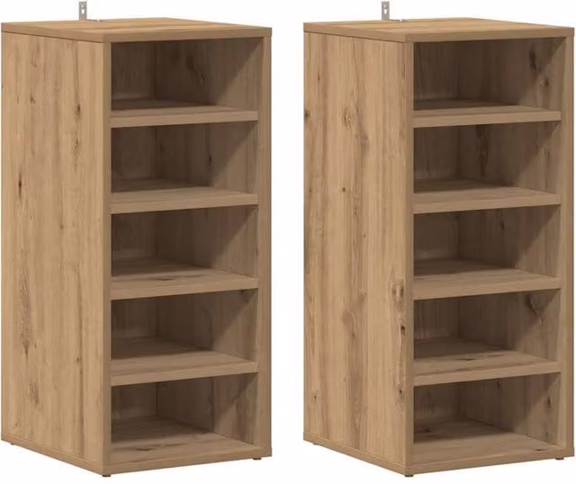 Berkfield Home Artisan Oak Shoe Cabinets, 2 Piece Set in Brown, W/D/H: 32 x 35 x 70 cm – 1
