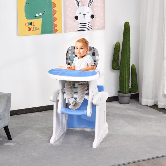 HOMCOM 2-in-1 Convertible Baby High Chair and Booster Seat, Blue