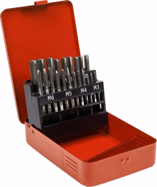 Loops 21pc Metric Tap Set M3 to M12 Alloy Steel Manual Socket Threading and Tapping Bit Tool Kit in Red and Multicolour
