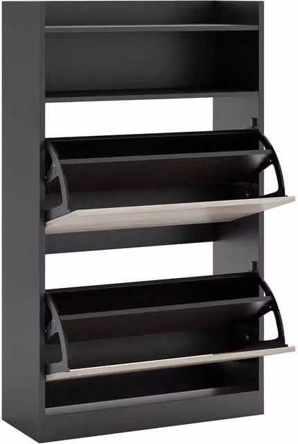 KORVIXA Modern Slim Narrow Shoe Cabinet with Hinged Doors and Open Shelves, Multicolour, W/D/H: 100 x 2 x 100 cm – 1