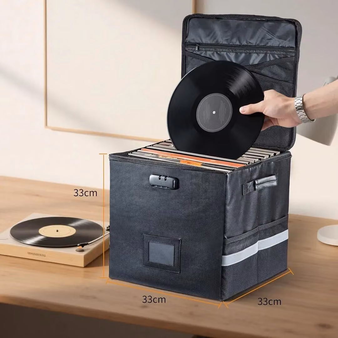 Hinsinc Waterproof and Dustproof Vinyl Record Storage Box in Black, Holds 12 Records, W/D/H: 33.0 x 33.0 x 33.0 cm – 6