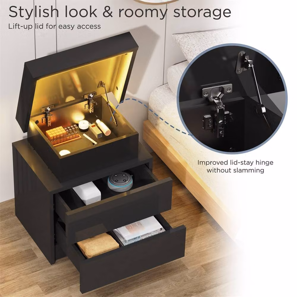 Nordara Black 2-Drawer High Gloss LED Bedside Table with RGB Integrated Lighting in Black – 5