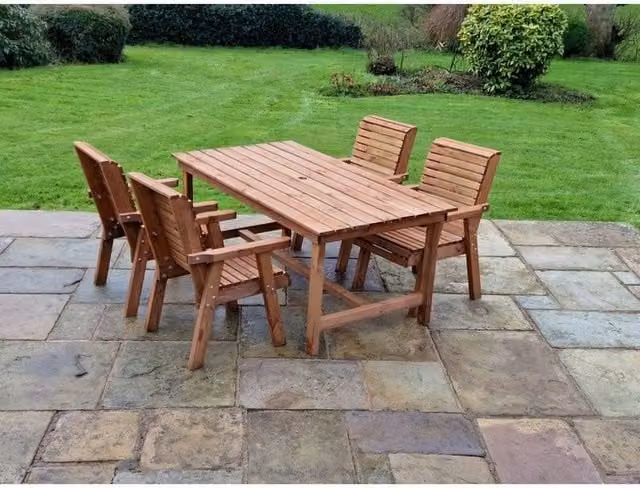 Churnet Valley Garden Furniture Ltd Valley 4 Seat Garden Furniture Set with 4XC Table in Brown Pine Wood – 1