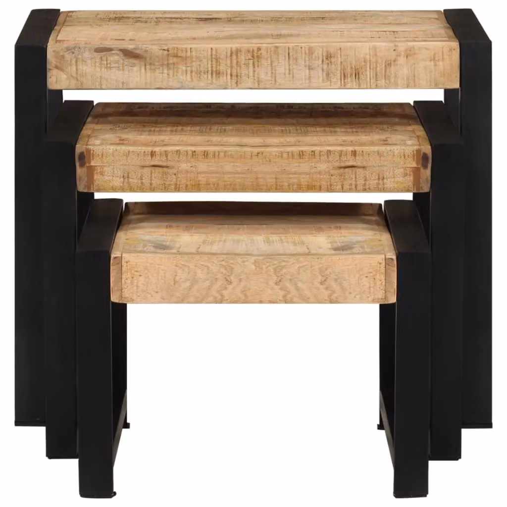 Berkfield Home Nesting Tables, Set of 3, Solid Mango Wood in Brown – 4