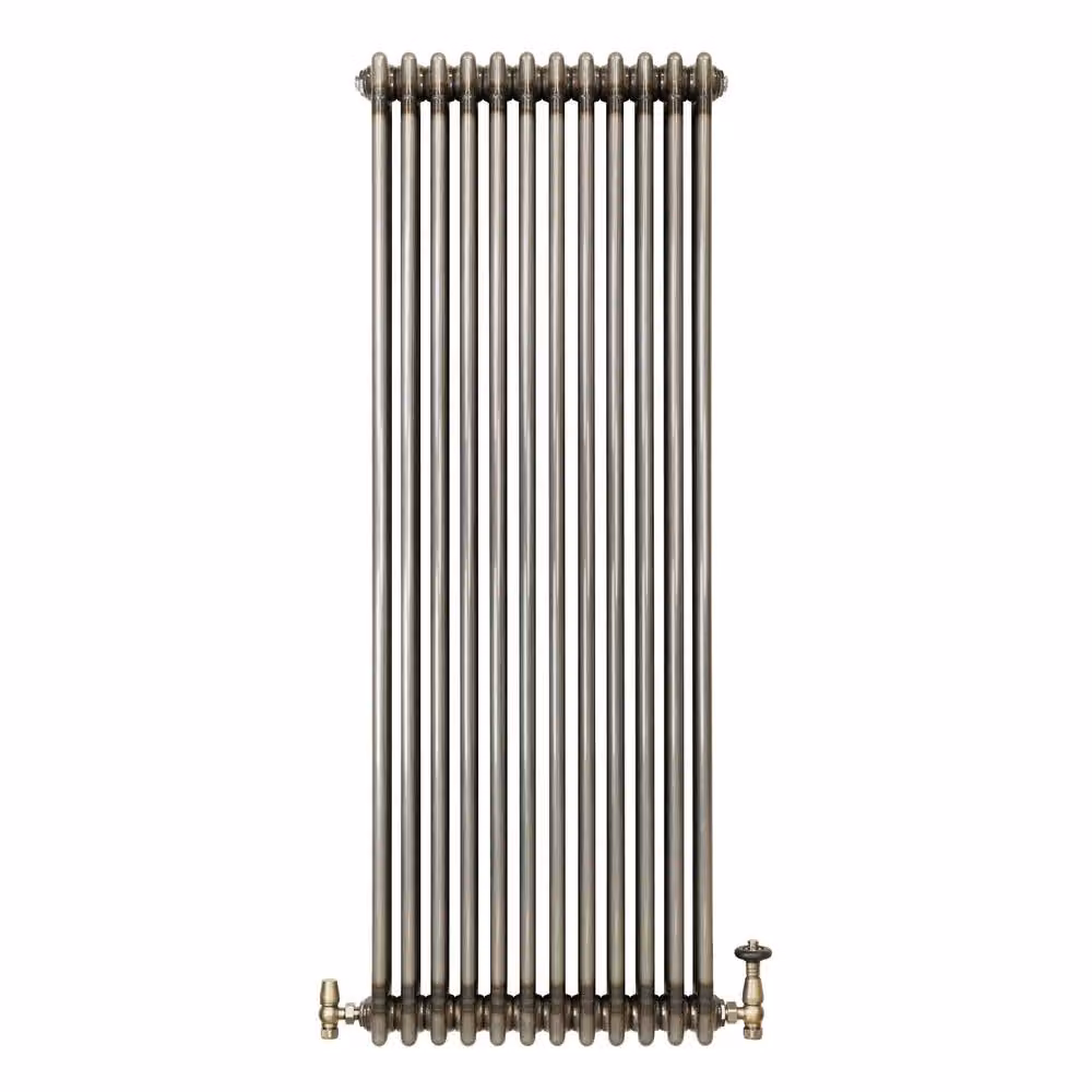 Monstershop Traditional 3 Column Steel Radiator and Valves in Silver, H: 150 cm, W: 56 cm – 2