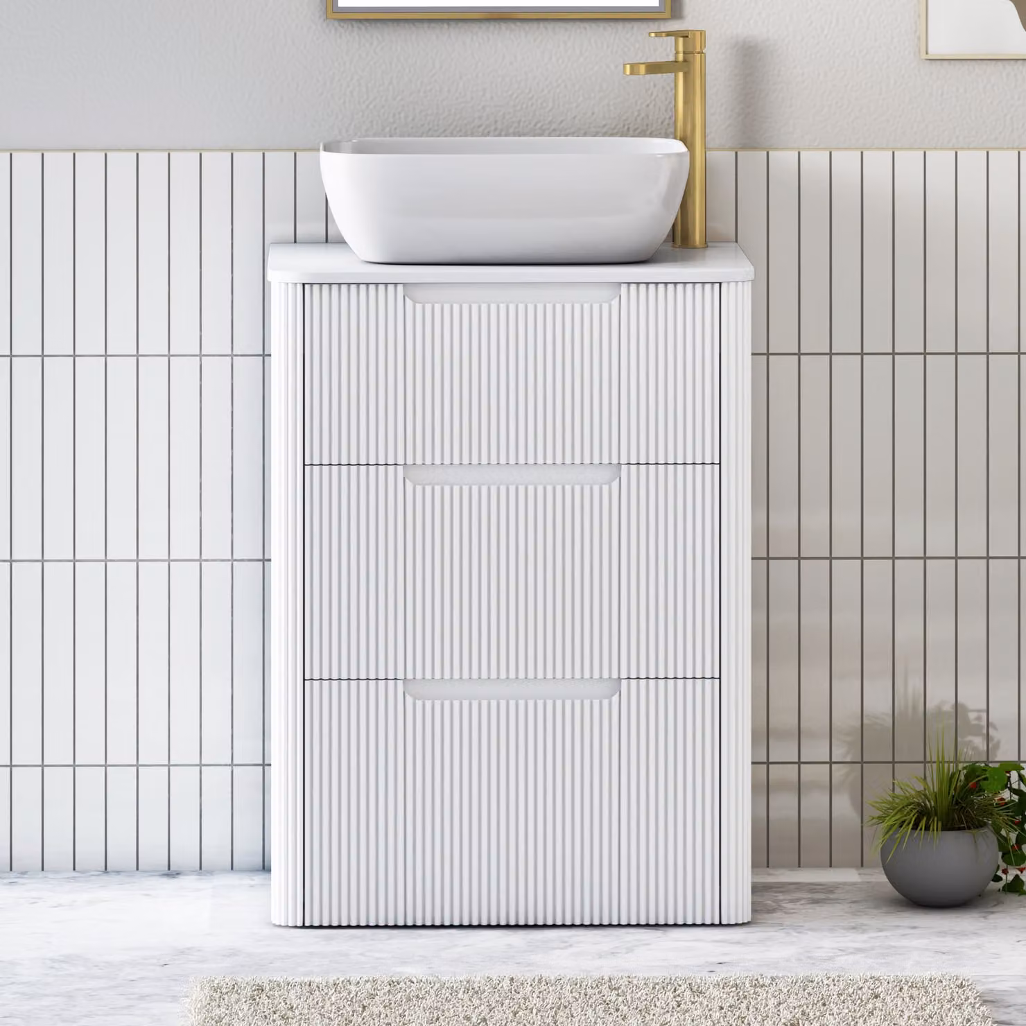 Royal Bathrooms Avenza 600mm Matt White Floor Standing 3 Drawer Vanity Unit with Elva Basin