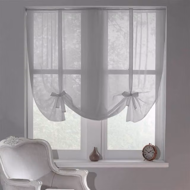 Luxury Living Sheer Voile Tie Up Curtain Blinds in Silver, Width: 228 cm, Drop: 137 cm – 1