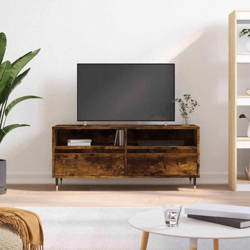 Berkfield Home Mid Century TV Cabinet in Smoked Oak Brown, W/D/H: 100 x 34.5 x 44.5 cm – 2