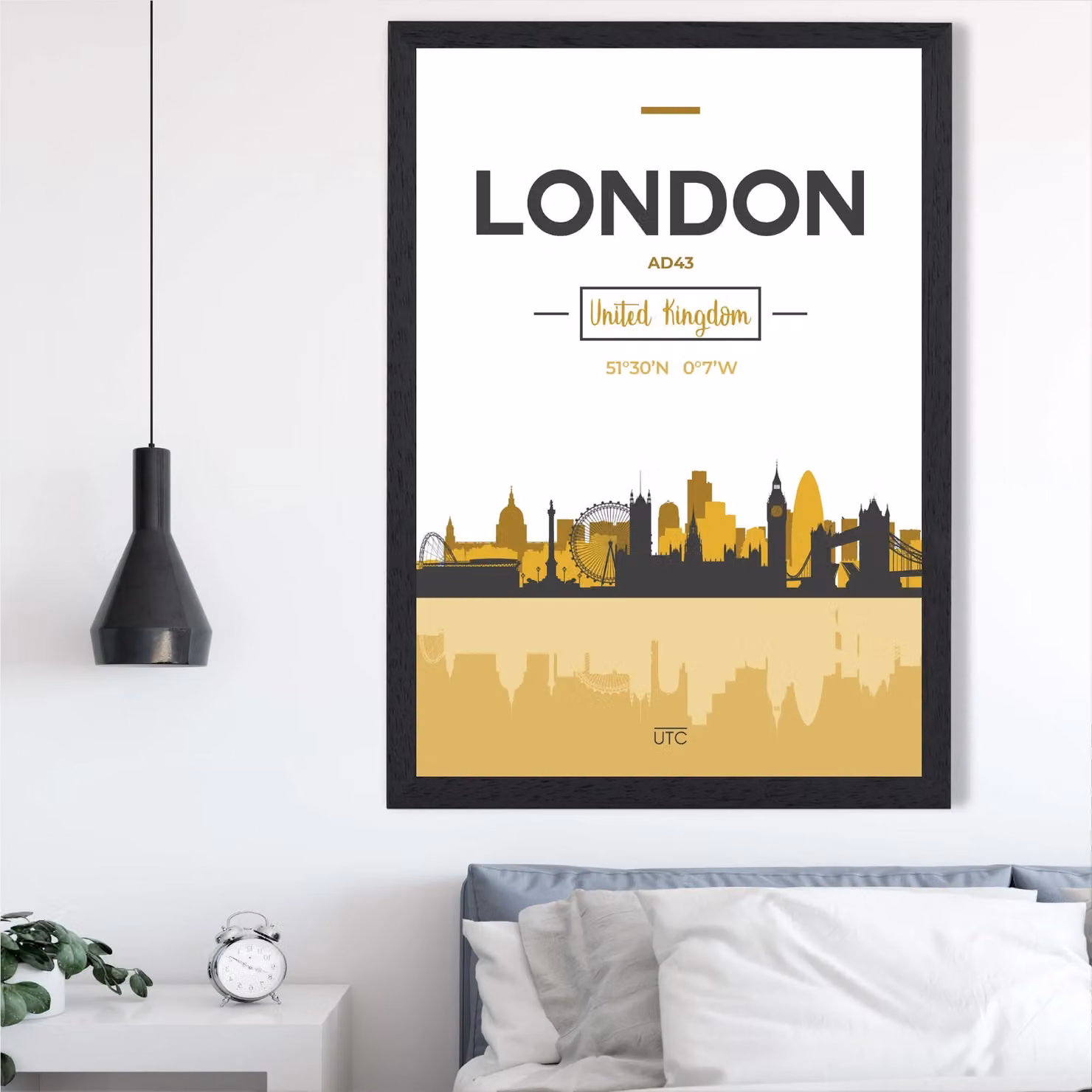 ARTZE London Yellow and Black City Skyline Framed Print – 2