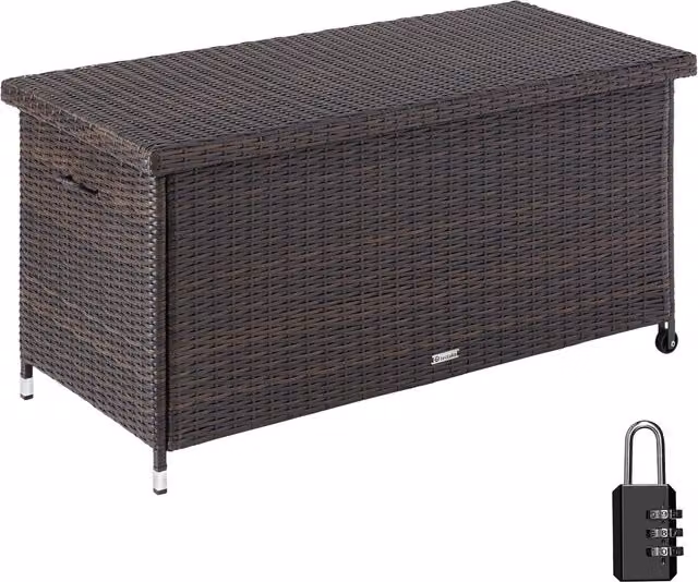 tectake Kiruna Garden Storage Box in Brown with Rattan and Metal Frame – 9