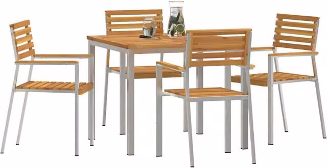 Berkfield Home Modern 5 Piece Acacia Wood Garden Dining Set in Brown – 1