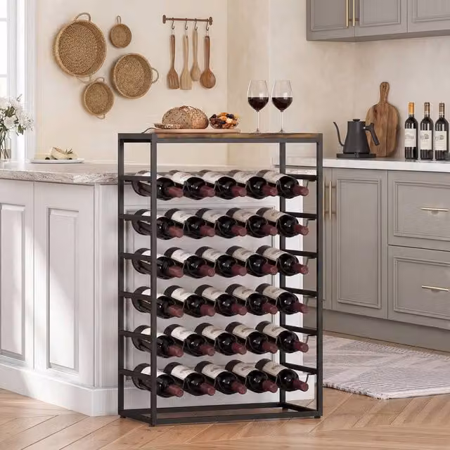 HOMCOM 6 Tier Industrial Wine Rack for 30 Bottles in Rustic Brown and Black – 1
