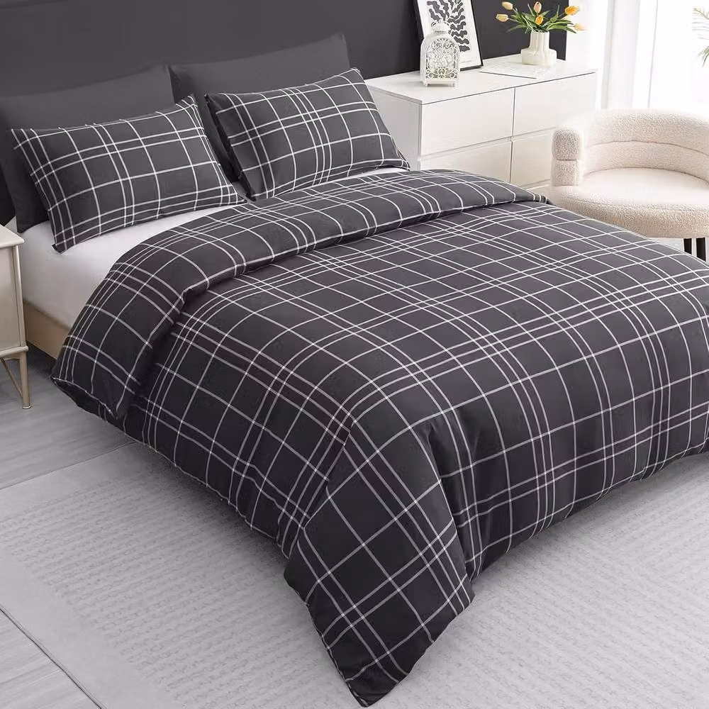 Grace Reversible Microfibre Duvet Cover Set with Pillowcases in Anthracite Grey, W/D/H: 220 x 220 x 50 x 75 cm – 3