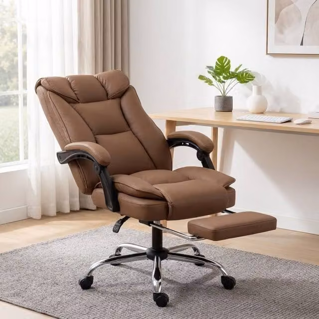 STILVORA Brown Synthetic Leather Reclining Office Task Chair with Headrest and Armrests
