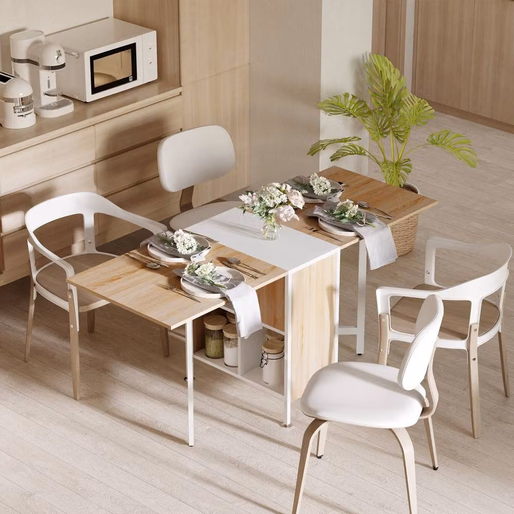 ERGOVEXA Folding Dining Table for 4 People, Light Oak Drop Leaf Design, W/D/H: 169 x 60 x 75 cm – 3