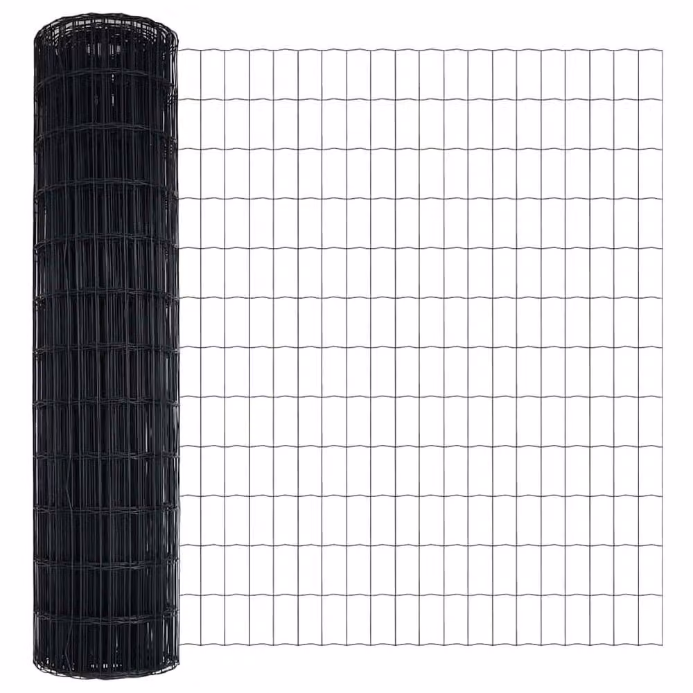 Berkfield Home Euro Fence with 7 Round Posts, Grey Galvanised Steel, W: 10 m, H: 1 m – 6