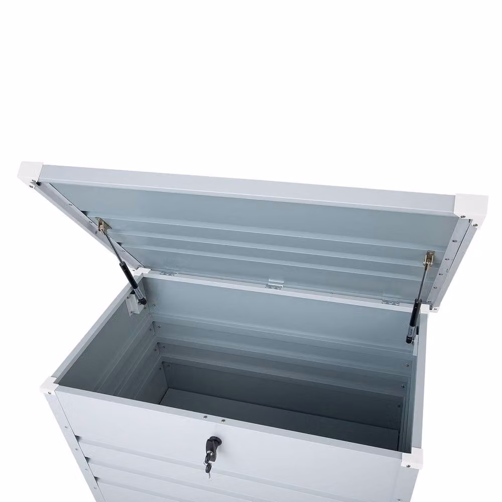 Wyld and Coco 300L Lockable Galvanised Steel Outdoor Storage Box in Light Grey – 3