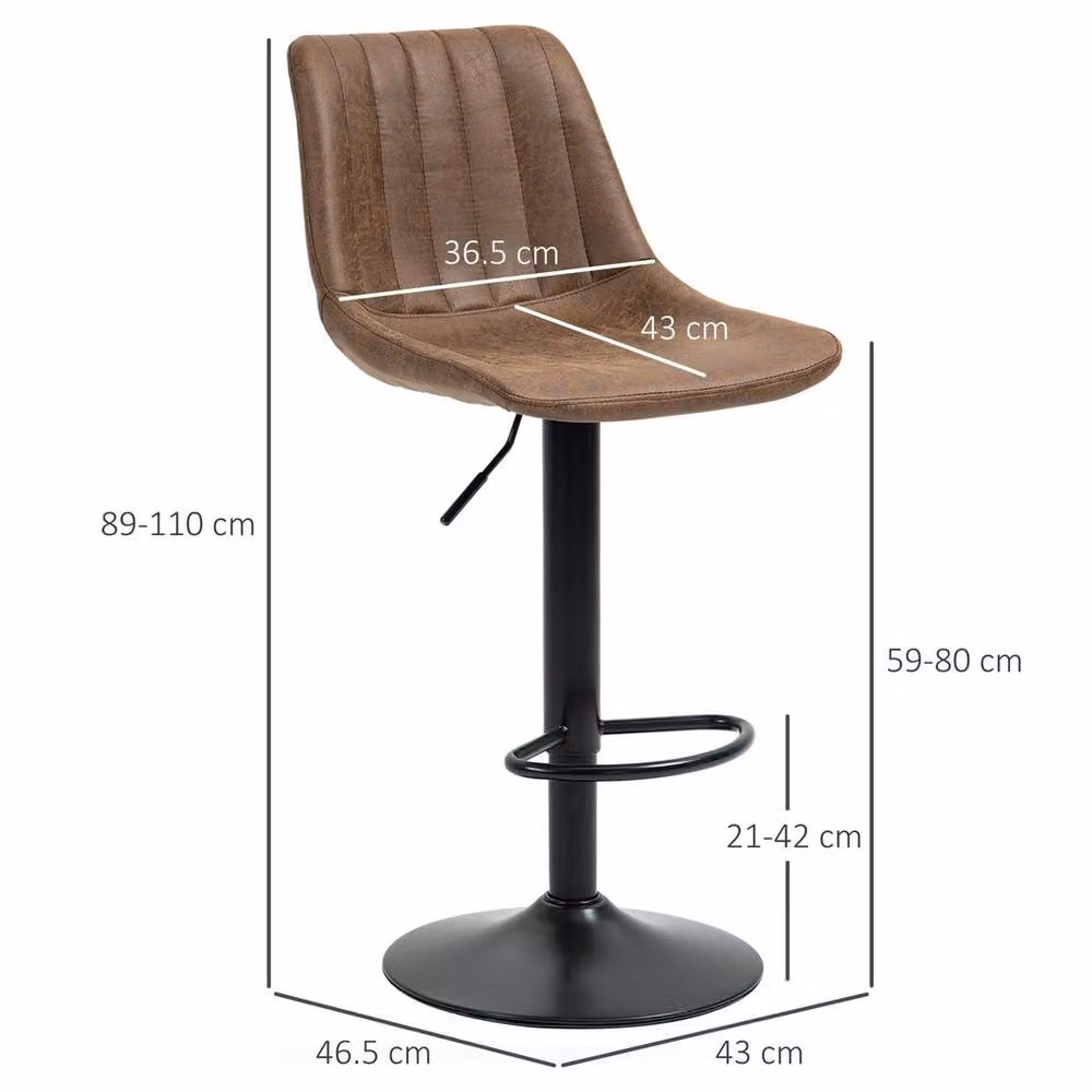 VOGREX Set of 2 Brown Microfibre Bar Stools with Metal Frame and 360 Degree Swivel Function – 2