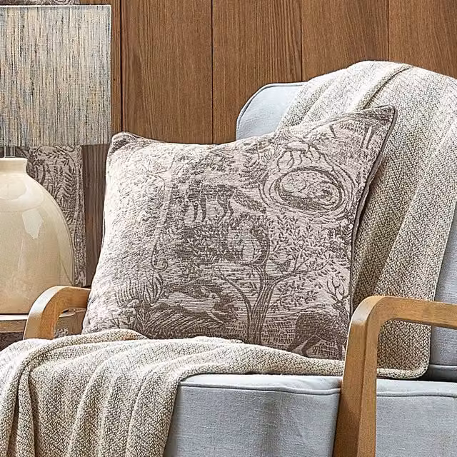 Make it a Home Winter Woods Animal Chenille Cushion in Taupe Polyester