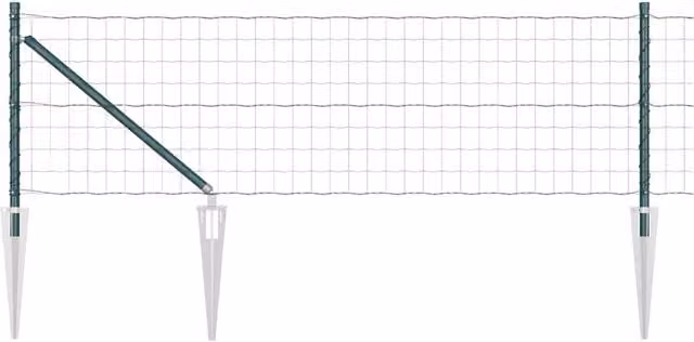 Berkfield Home Euro Fence Green Galvanised Steel with 13 Spike Posts, W: 50 m, H: 0.4 m