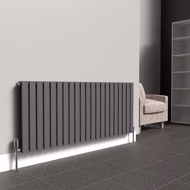 Lux Heat Anthracite Grey Horizontal Double Wall Mounted Radiator, W: 147 cm, H: 60 cm
