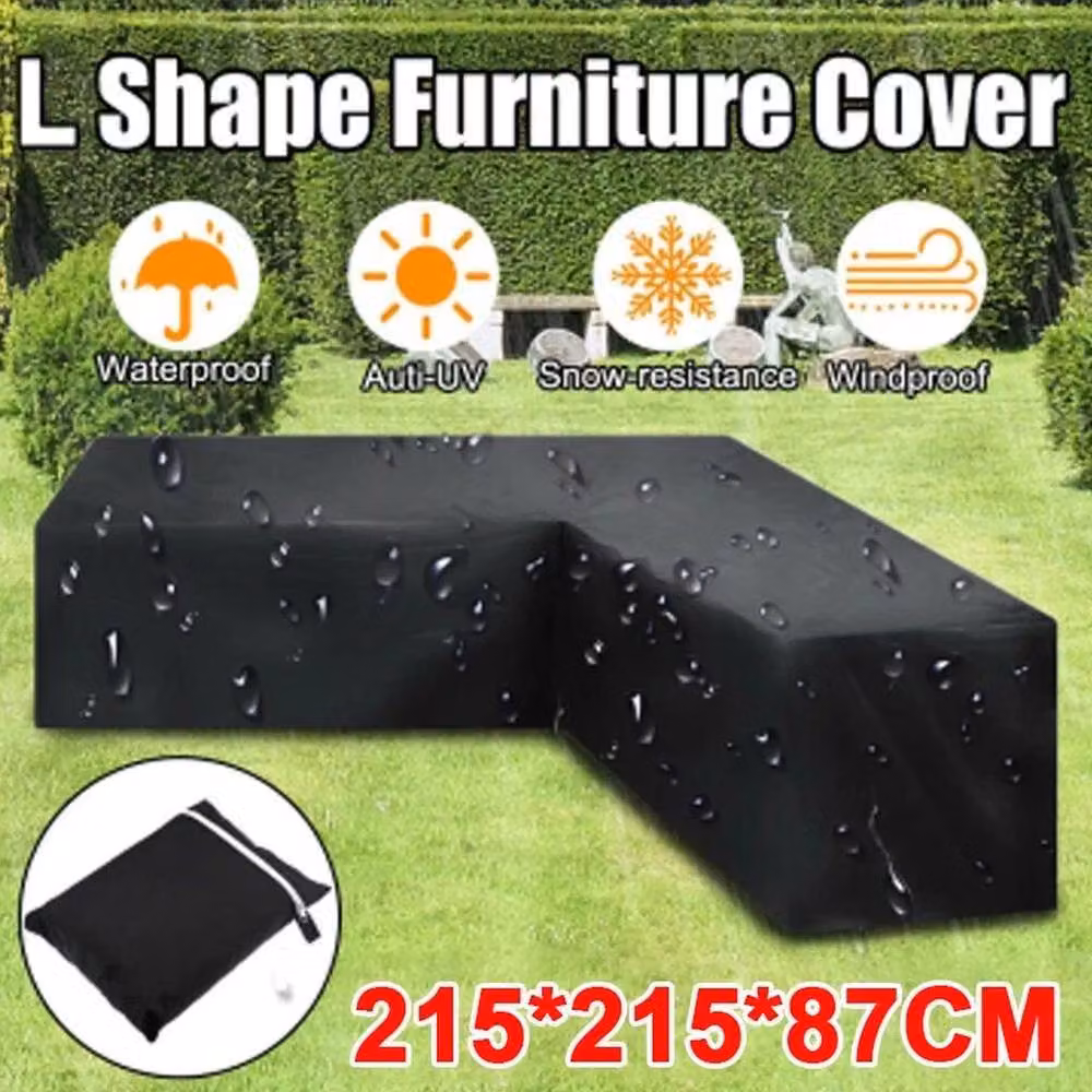 NESTLUNE Waterproof Rattan L-Shape Corner Sofa Cover in Black, W: 100 cm, D: 15 cm, H: 15 cm – 6