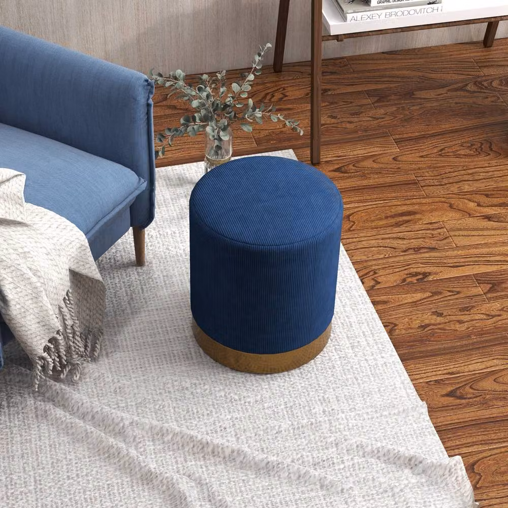 STILVORA Blue Corduroy Upholstered Cylindrical Footstool – 7