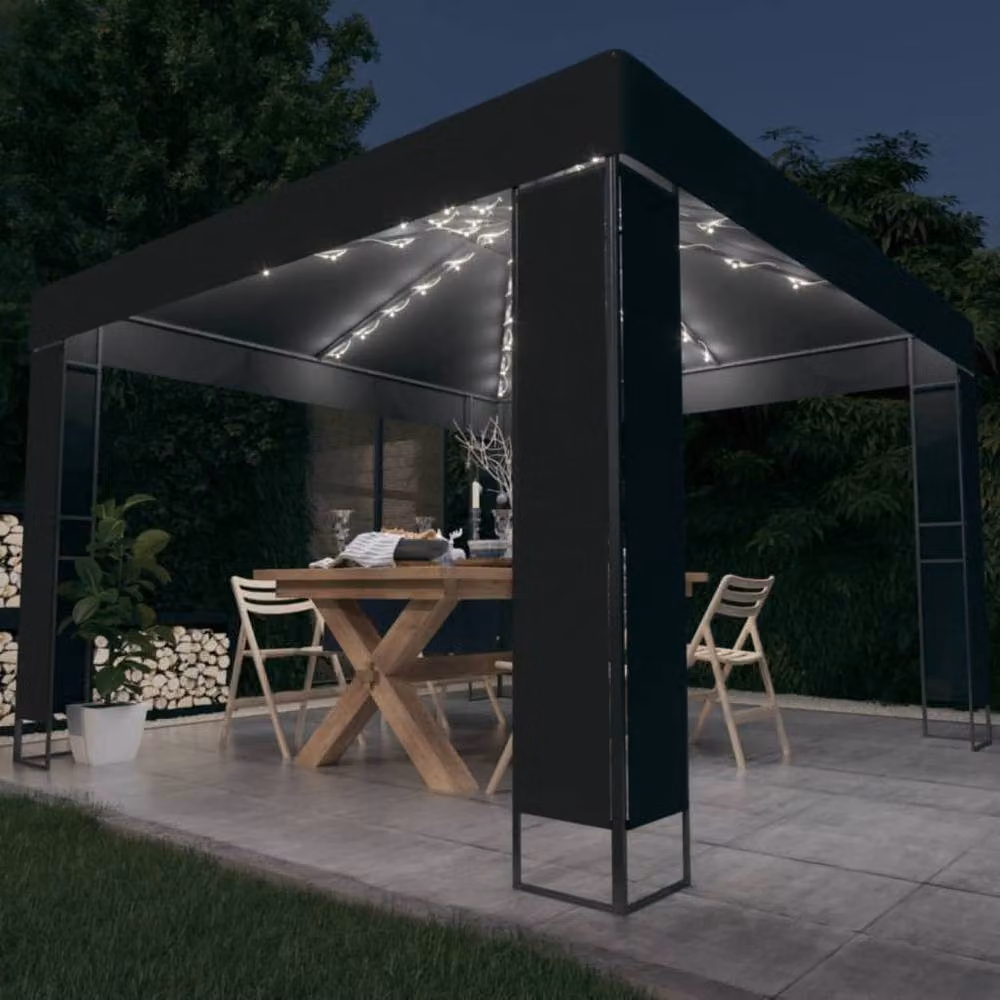 Berkfield Home Double Roof Gazebo with LED String Lights, Anthracite Grey, W/D/H: 3 x 3 x 3 m – 2
