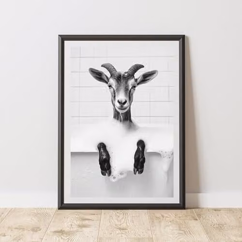 60 Second Makeover Goat In The Bath Animal Print Paper Poster, A3