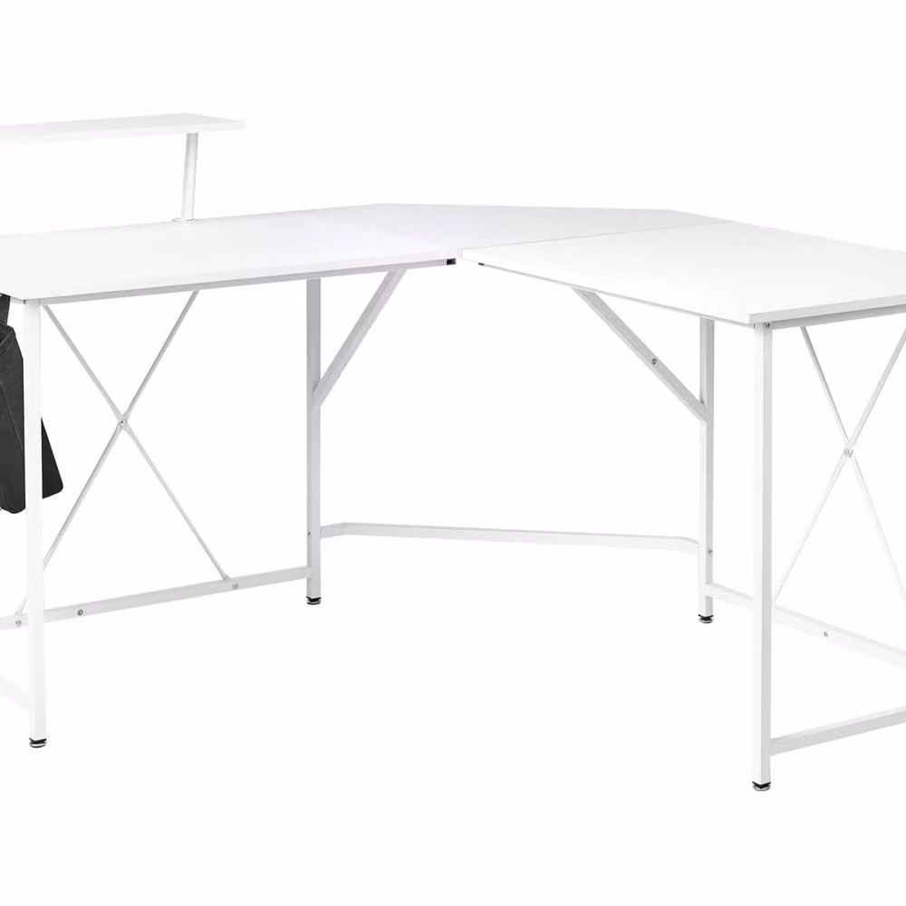 Wyld and Coco L-Shaped Corner Desk with White MDF Wood Top and Powder Coated Iron Legs – 2