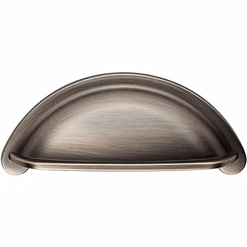 Brushed Gun Metal Cup Pull Handle for Kitchen Drawers and Cupboard Doors, W: 9.4 cm, H: 4.15 cm, Fixing Centres: 7.6 cm