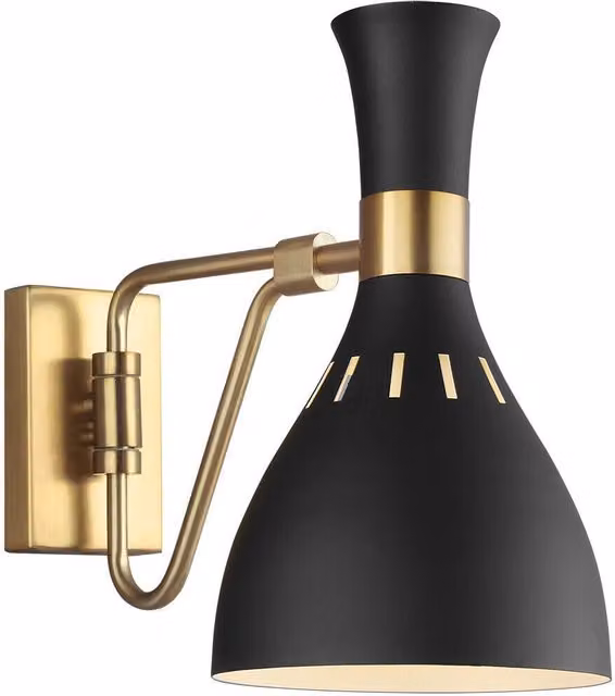 Loops Wall Light Sconce in Midnight Black and Burnished Brass with E27 60W LED Bulb Compatibility – 1