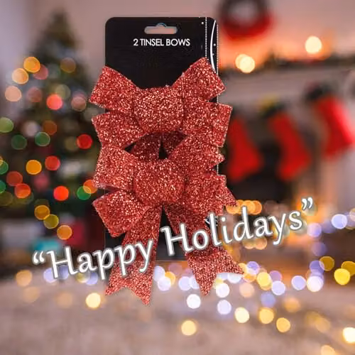 VFM e-Store Red Tinsel Bows, Pack of 2, W/D/H: 13 x 17 x 4.5 cm – 5