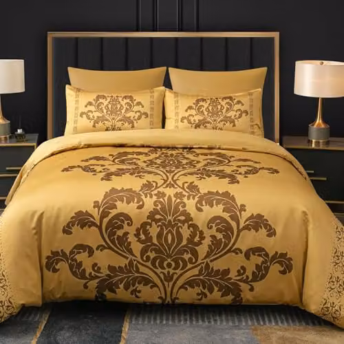 Lazzaro Grace Oeko-Tex Certified Single Duvet Cover and Pillowcase Set in Gold Satin Silk, W/D/H: 135 x 200 cm and 50 x 75 cm – 2