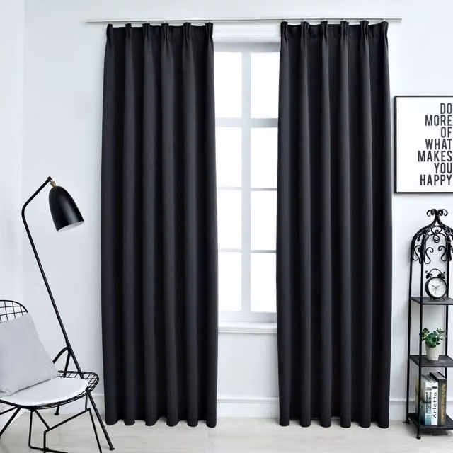 Berkfield Home Blackout Curtains with Hooks, 2 Pack, Black, W: 140 cm, H: 225 cm