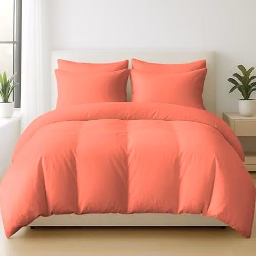 Pamposh 400 Thread Count Egyptian Cotton Double Duvet Cover Set in Coral, 200 x 200 cm – 1