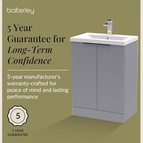 Balterley Grey Floor Standing Bathroom Vanity Unit with Basin and Fluted Front, 2 Soft Close Doors, W: 61.0 cm, D: 39.0 cm, H: 85.0 cm – 4