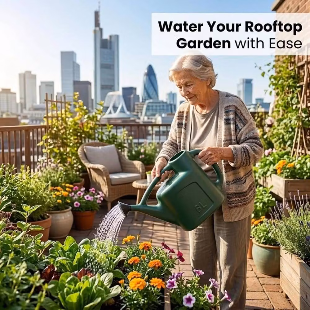 VOGREX Green Plastic Watering Can with Long Spout and Detachable Rose, 6L – 5