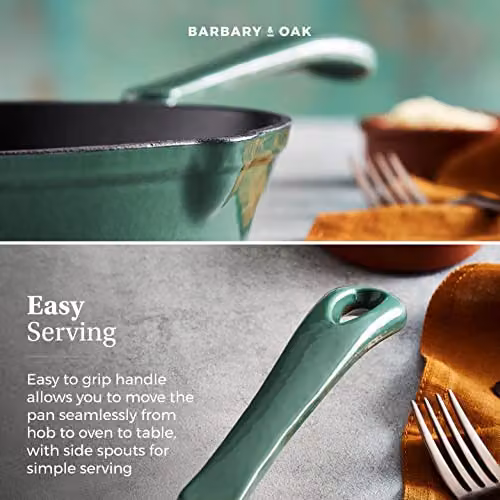Tower Enamelled Cast Iron Round Frying Pan with Pouring Spout, Green and Black, Diameter: 26 cm – 6