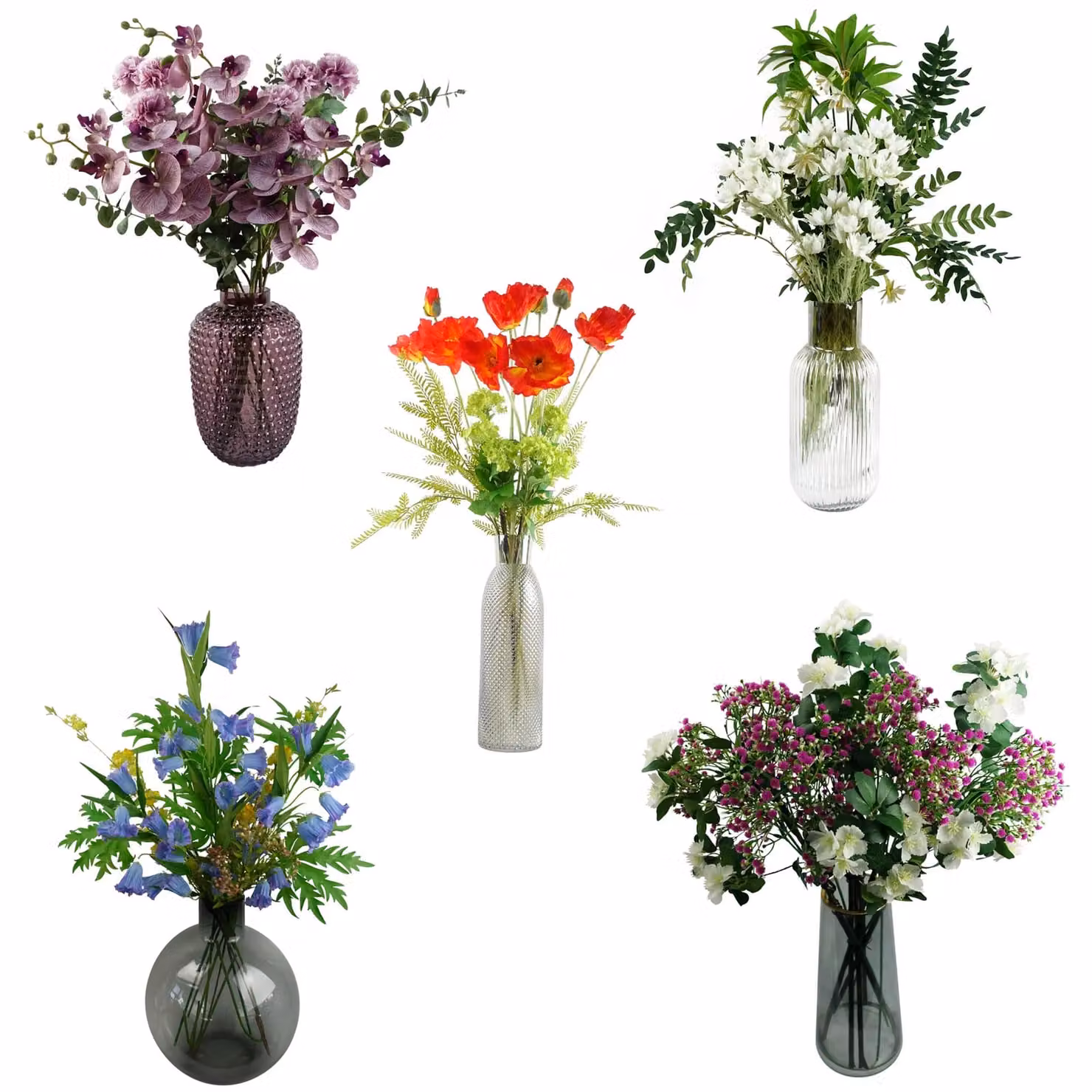 Pegdev Pack of 6 Red Artificial Poppy Stems, 100cm Long-Stemmed Faux Flowers