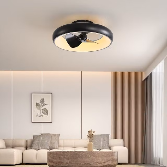 Livingandhome Modern 22-Inch Ceiling Fan with Dimmable LED Light in Black