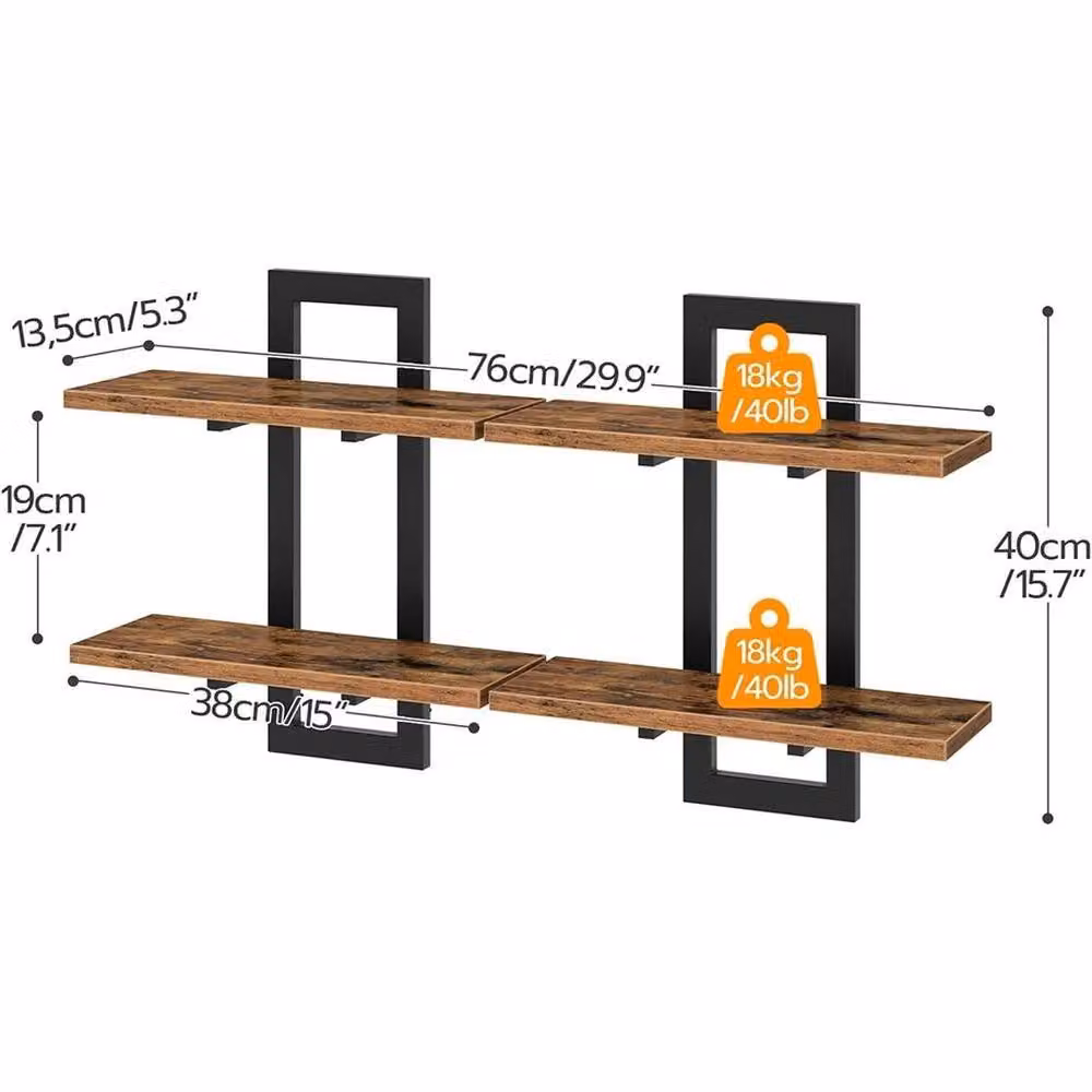 KORVIXA Set of 2 Brown Wood Floating Wall Shelves – 2